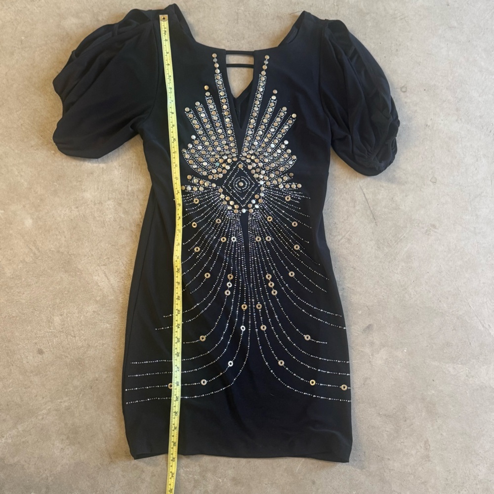 Bisou Bisou Michele Bohbot Black Embellished Low V-Neck, Bodycon  Dress (M)(6) - Picture 8 of 13
